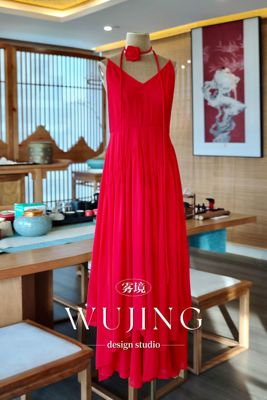 【雾境定制】紫韵花影系列不规则乔其纱吊带连衣裙  3204008 商品图5