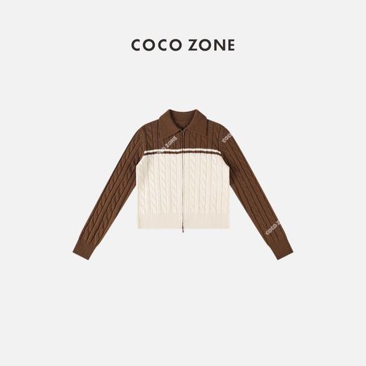 COCO ZONE 100%羊毛秋款POLO领拉链撞色拼接针织衫上衣 23C29614 商品图0