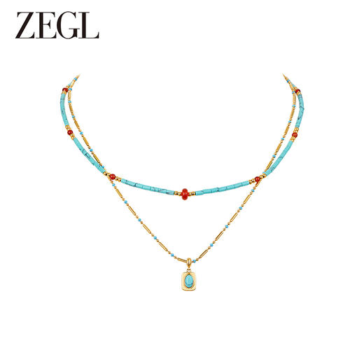 ZEGL设计师小彩串绿松石叠戴项链女款2024新爆款夏日多巴胺锁骨链 商品图4