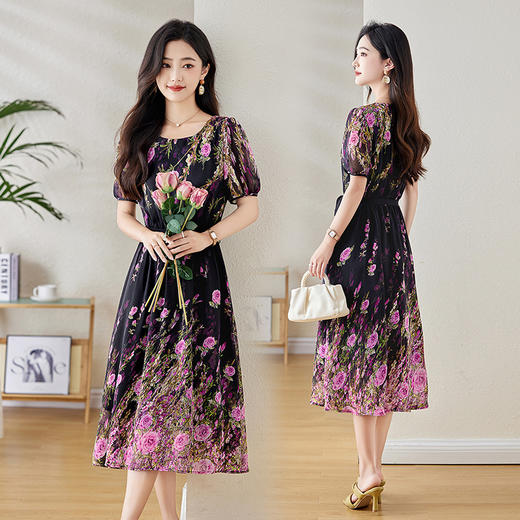 轻薄凉爽飘逸，花色连衣裙HR-XXL6886 商品图1