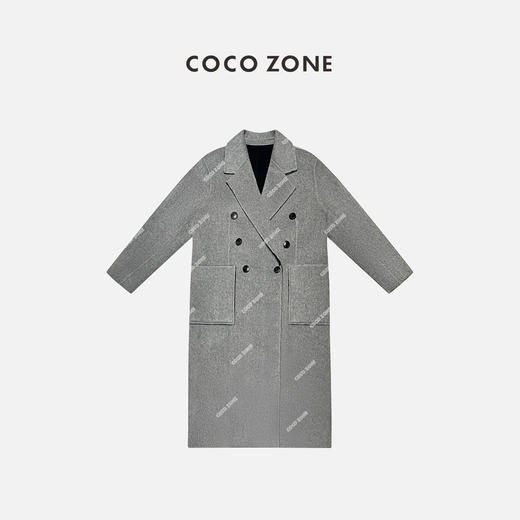 COCO ZONE 法式气质灰毛呢大衣西装领A字秋冬外套23C30503 商品图0