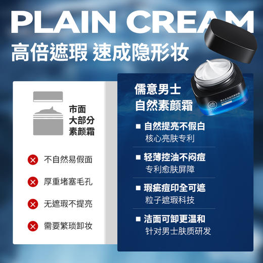 【⚡抢！第2件0元，需拍2件】儒意男士水光自然素颜霜55g 素颜霜BB霜遮痘印遮瑕膏粉底液修颜24小时防水防汗不脱妆|儒意官方旗舰店 商品图4