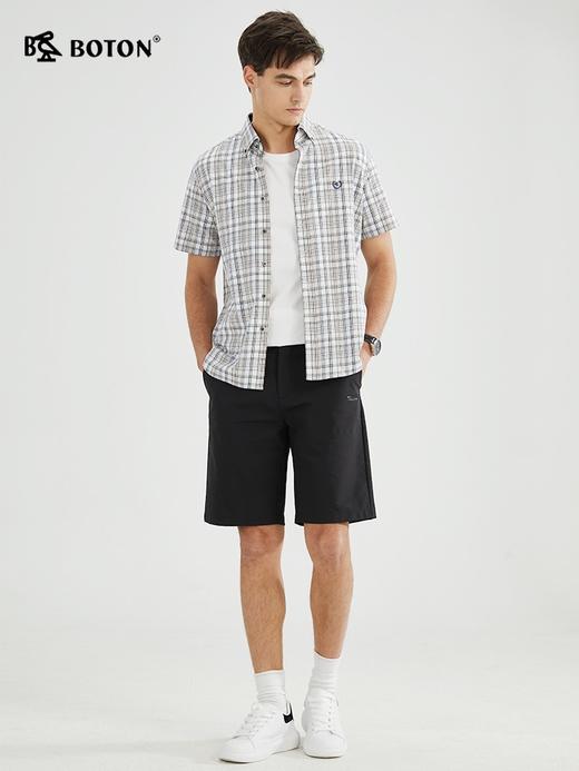 【免烫易打理】波顿春秋杏蓝白男士短袖格子衬衫高端衬衣MS012223 商品图3