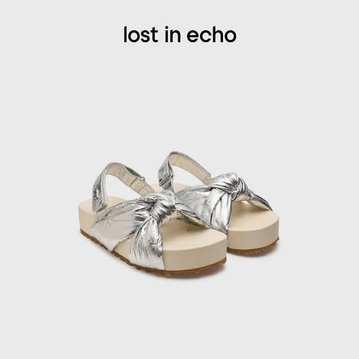 [捡漏价]lost in echo2024夏季新款薄荷曼波真皮银色扭结厚底增高勃肯凉鞋 商品图0