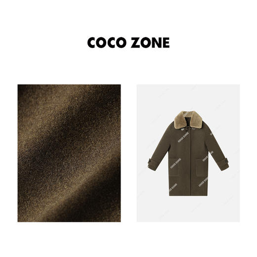 COCO ZONE美拉德秋冬气质大衣拉链可拆毛领毛呢外套23C19866 商品图2