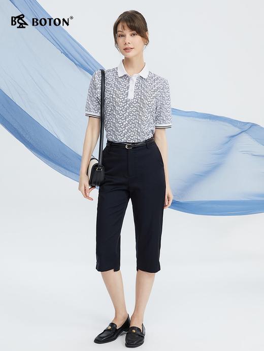 波顿女士春夏季蓝白色印花条纹POLO衫高端休闲上衣LT313224 商品图2