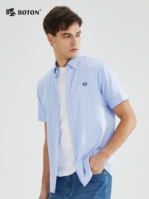 【凉爽舒适】波顿春夏男士短袖小棋盘蓝白格子衬衫高端MS013223 商品图1