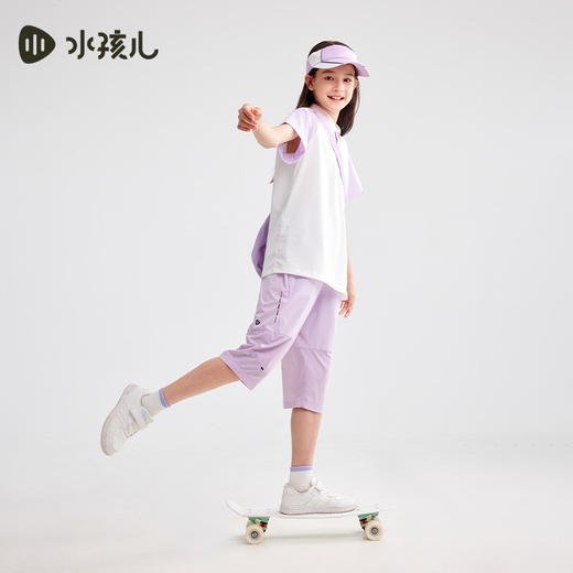 水孩儿童装夏季新品儿童速干七分裤男童简约纯色运动裤女童轻薄舒适裤子 商品图3
