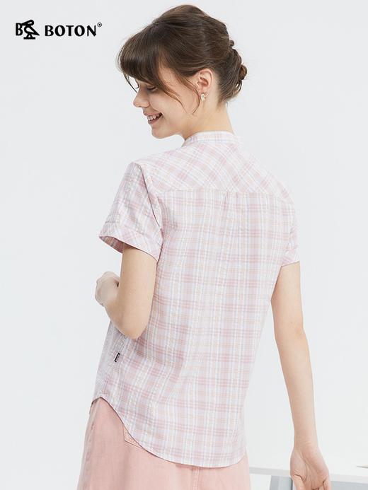 波顿夏季短袖香桃粉格子短袖衬衫高端美式休闲衬衣LS011224 商品图2