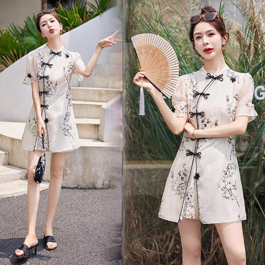 洋气御姐范新中式，国风盘扣显瘦短裤套装HR-MYL5109 商品图1