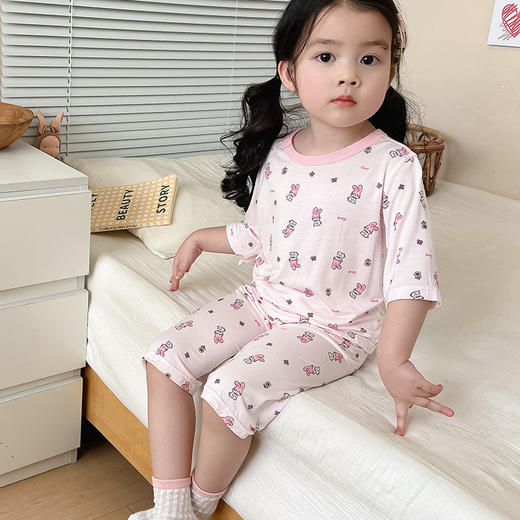 【a类新款冰丝儿童睡衣】儿童睡衣男孩夏季薄款，天丝莱赛尔面料舒适柔软透气，2025新款冰丝a类七分袖套装女童宝宝空调服QQ 商品图3