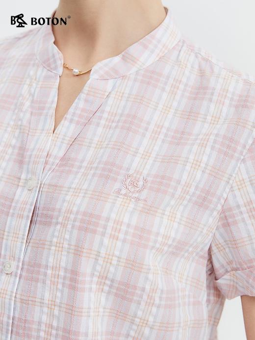 波顿夏季短袖香桃粉格子短袖衬衫高端美式休闲衬衣LS011224 商品图4