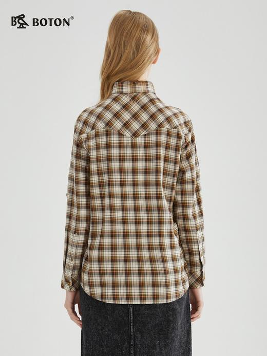 波顿秋宽松格子衬衫复古高端女士美式休闲工装风衬衣LS971123 商品图1