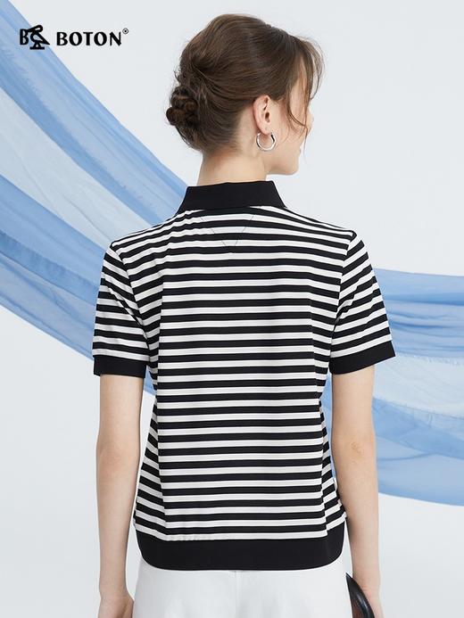 波顿女士春夏黑白色条纹经典POLO衫美式休闲高端上衣LT315224 商品图2