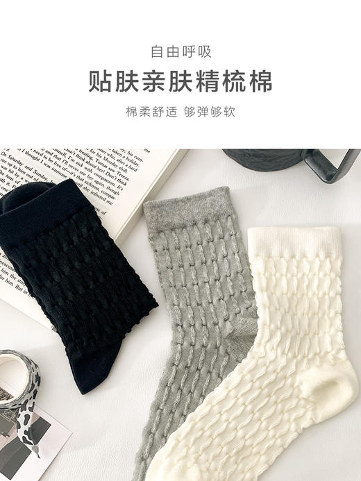足装秀24新品夏季女棉质亲肤透气学院风黑白字母袜百搭女中邦袜子 商品图3