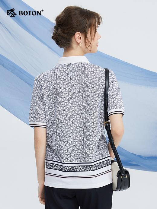 波顿女士春夏季蓝白色印花条纹POLO衫高端休闲上衣LT313224 商品图1