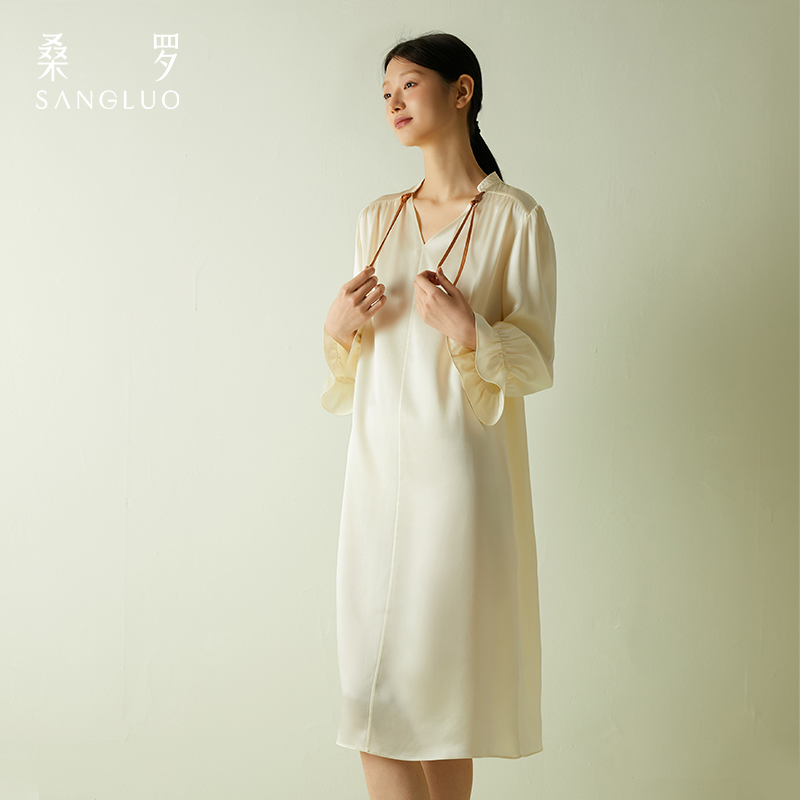 桑罗23姆米重磅真丝连衣裙宽松显瘦简约高级睡裙亲肤舒适居家服