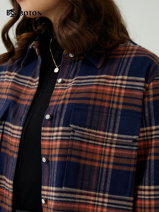 [长绒棉]波顿春秋长袖女士藏蓝咖啡色格子衬衫高端英伦风LS989323 商品图3