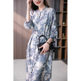 89038原形真丝桑蚕丝连衣裙女2024春夏季新款韩版时尚气质印花衬衫长裙