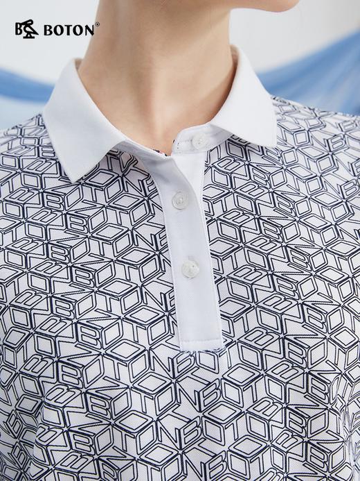 波顿女士春夏季蓝白色印花条纹POLO衫高端休闲上衣LT313224 商品图3