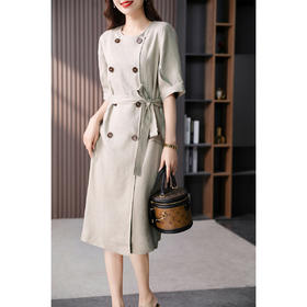 89049原形英伦风设计感双排扣连衣裙女夏2024新款韩版法式收腰茶歇裙