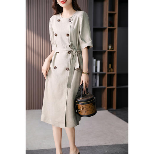 89049原形英伦风设计感双排扣连衣裙女夏2024新款韩版法式收腰茶歇裙 商品图0