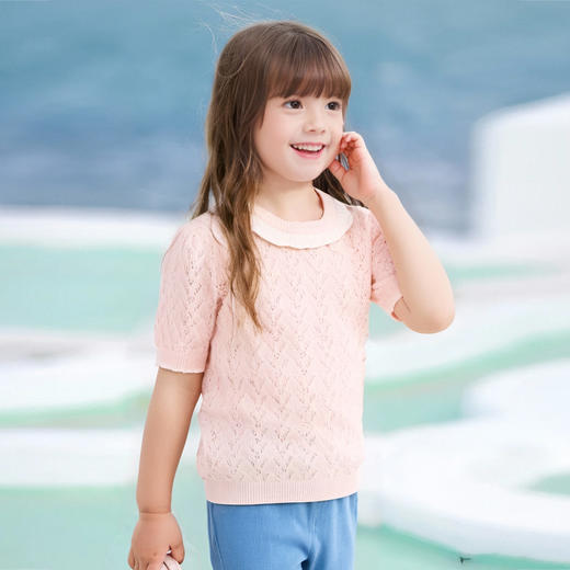 笛莎Deesha 童装2024夏季新款时尚镂空毛织T恤 商品图0