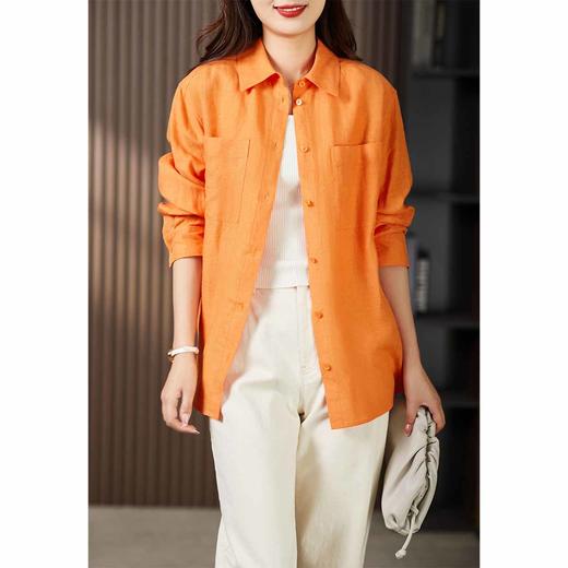 89948原形法式小个子桔色衬衫女2024春夏季新款翻领宽松显瘦百搭上衣 商品图1