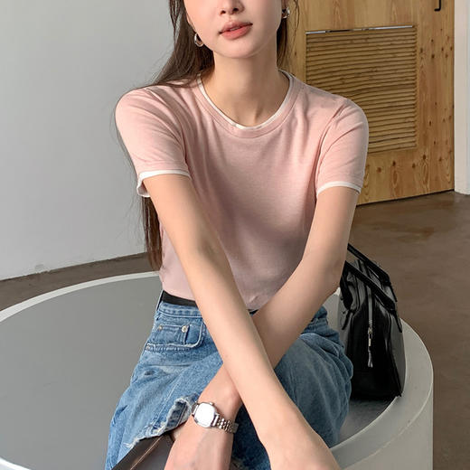 新款兰精天丝打底衫女假两件圆领短袖上衣夏季修身百搭显瘦t恤_ym 商品图5
