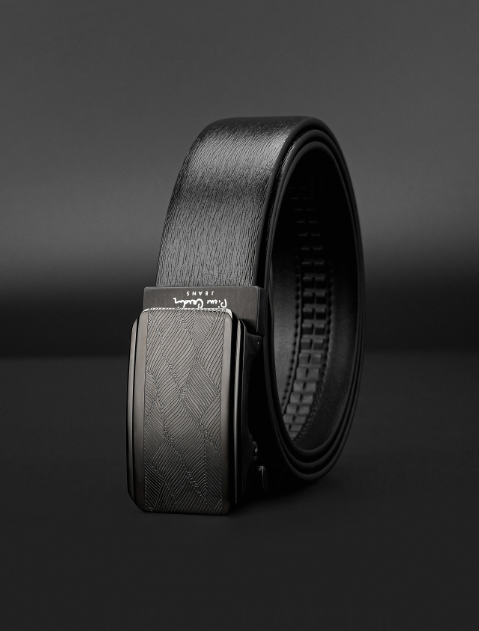 皮尔卡丹皮带男真皮腰带不锈钢高级感花纹自动扣格子个性裤腰带商务牛皮裤带