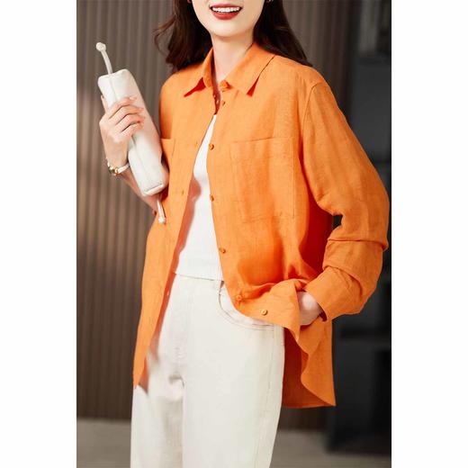 89948原形法式小个子桔色衬衫女2024春夏季新款翻领宽松显瘦百搭上衣 商品图3