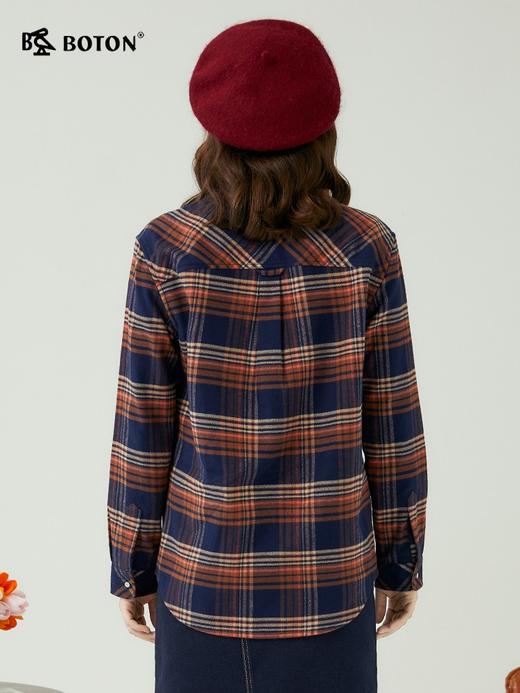 [长绒棉]波顿春秋长袖女士藏蓝咖啡色格子衬衫高端英伦风LS989323 商品图1