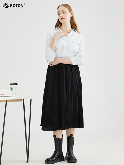 【肌理条纹感】波顿春秋高端女V领七分袖衬衫纯色百搭白LS980123 商品图1