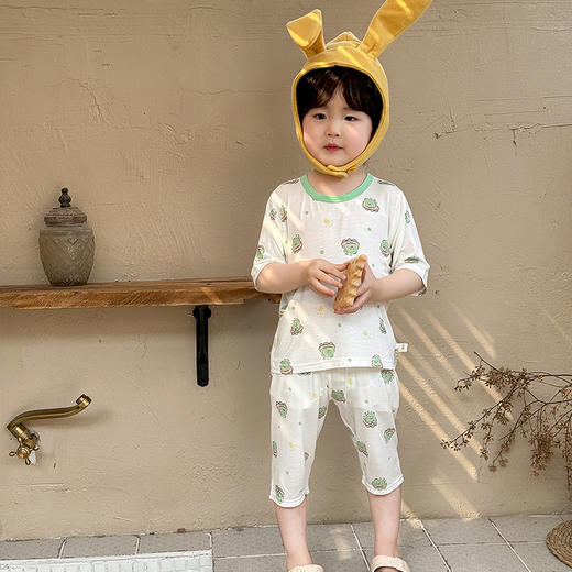 【a类新款冰丝儿童睡衣】儿童睡衣男孩夏季薄款，天丝莱赛尔面料舒适柔软透气，2025新款冰丝a类七分袖套装女童宝宝空调服QQ 商品图5