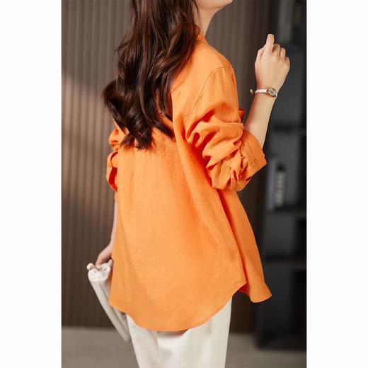 89948原形法式小个子桔色衬衫女2024春夏季新款翻领宽松显瘦百搭上衣 商品图4