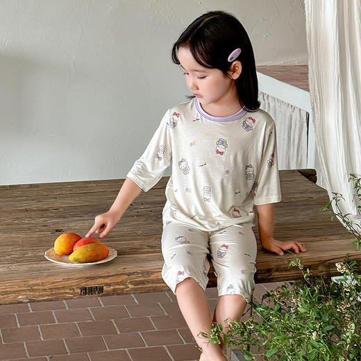 【a类新款冰丝儿童睡衣】儿童睡衣男孩夏季薄款，天丝莱赛尔面料舒适柔软透气，2025新款冰丝a类七分袖套装女童宝宝空调服QQ 商品图4