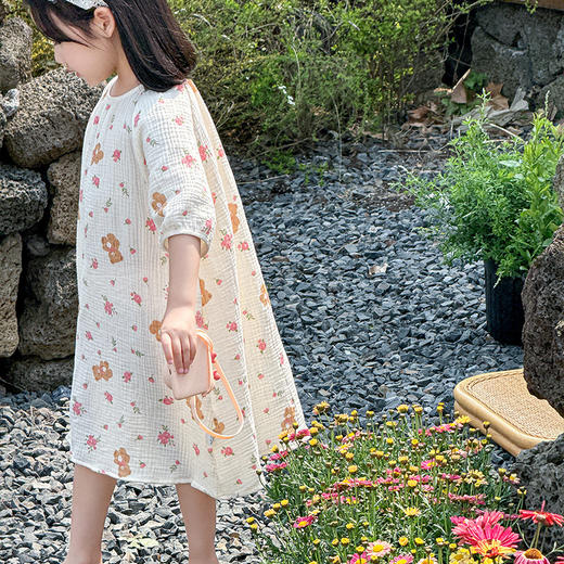 【夏季新款女童纯棉纱布睡裙】女童睡裙2025夏季纯棉纱布，越洗越软吸汗透气不闷热，薄款短袖睡衣中大童甜美居家儿童连衣裙睡衣QQ 商品图6