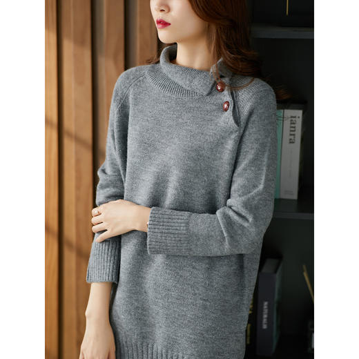68355原形宽松羊毛针织衫女中长款2024秋冬季新款韩版显瘦套头高领毛衣 商品图2