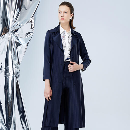 EITIE爱特爱秋款新款简洁系带收腰显瘦通勤纯色风衣7504201 商品图1