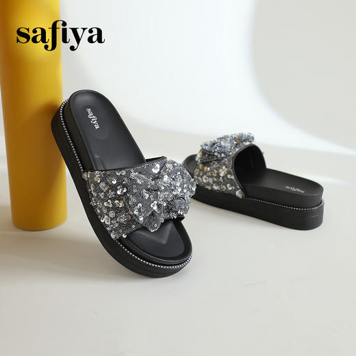 Safiya/索菲娅2024新款春夏气质珍珠蝴蝶结平底休闲外穿拖鞋SF42110M07 商品图9