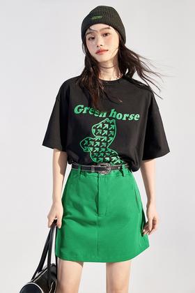 EPTISON/衣品天成 绿马撞色印花纯棉透气T恤 16650