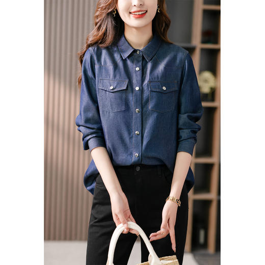 87283原形法式复古天丝牛仔衬衫女2024春季新款韩版时尚内搭小个子上衣 商品图3