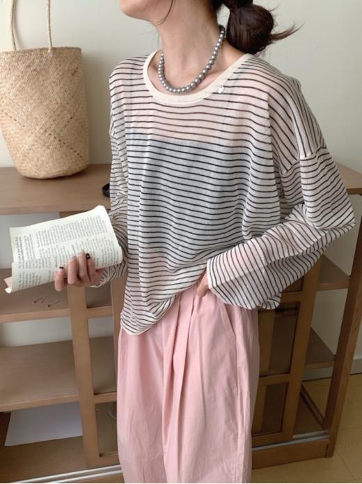 🔮【六色法式条纹防晒套头长袖】✨藏肉显瘦自然不在话下肉肉女孩们大胆冲🎁 商品图1