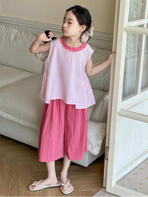 👏【夏日文艺小心情粉色条纹套装】🎉上身清爽不闷热，面料自带线条肌理感！☺️ 商品图1