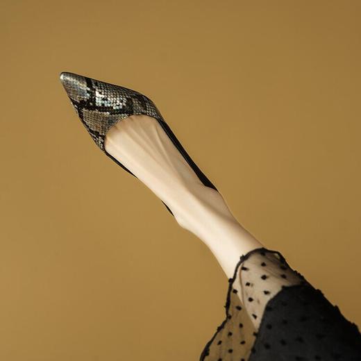 【预售7天】法式金色尖头细跟高跟鞋，拼色蛇皮纹牛皮气质单鞋XKDY（QS）&9111 商品图4