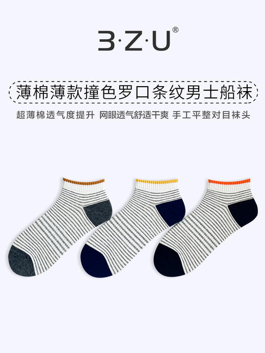 足装秀24新品夏天男士短袜棉质薄棉百搭轻薄透气条纹船袜男袜子 商品图0