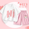 女童夏季套装2024新款纯棉短袖花苞腰短裤女孩时尚t恤宽松五分裤 商品缩略图1