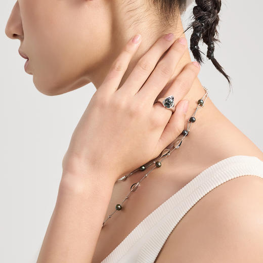 lost in echo2024夏季新款原创设计珍珠手工小叶可调节戒指指环女 商品图3