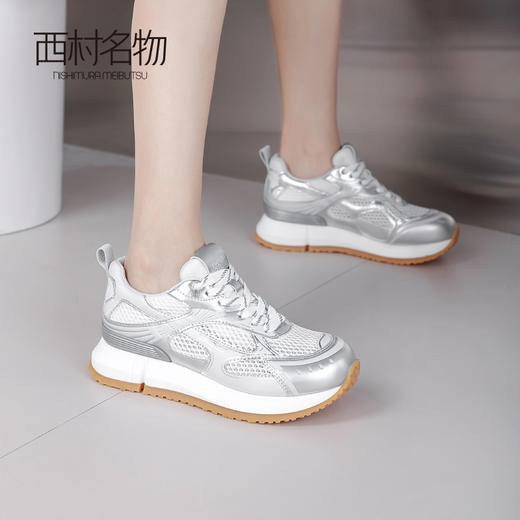 西村名物2024夏季新款网面透气镂空银色厚底增高运动休闲鞋网鞋女T24CM38421 商品图2
