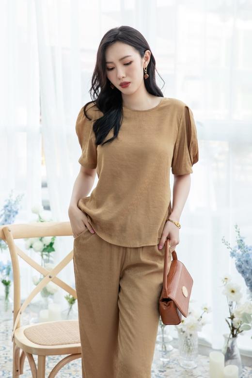 LNNNS 简约气质圆领泡泡袖阔腿裤套装 13086 商品图5